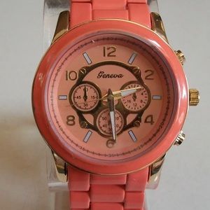 Men's Peachy Orange & Gold Finish Fashion Dress Up Or Casual watch
